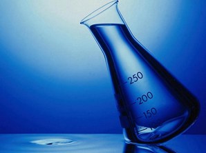 Laboratory flask with blue liquid